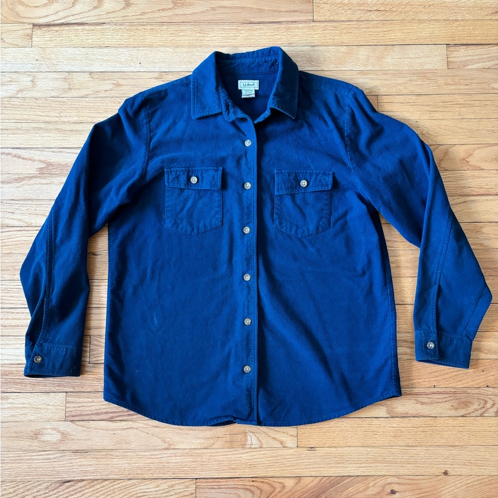 LL Bean Blue 100% Cotton Chamois Button Down, Size M